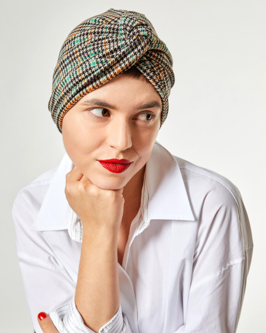 Turban hat KNOT , Houndstooth multi