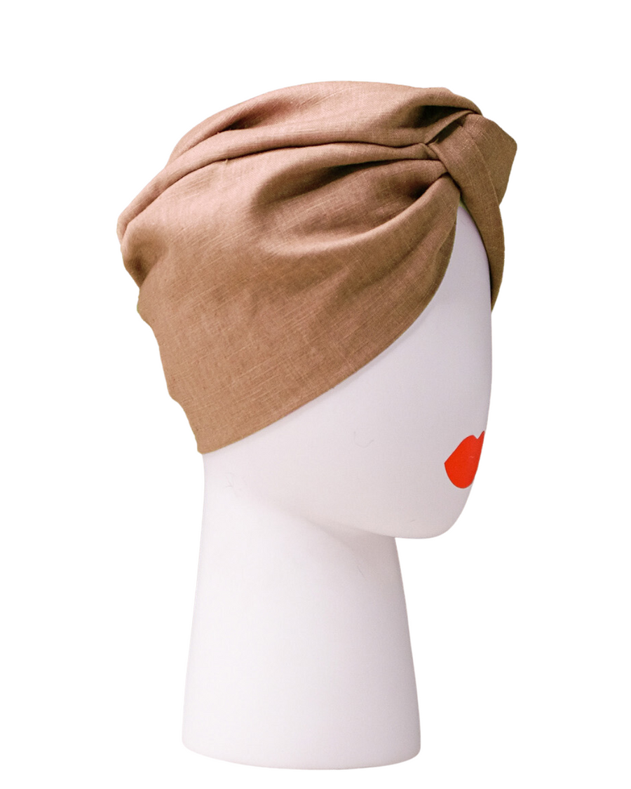 Turban cap CHUNKY , linen camel