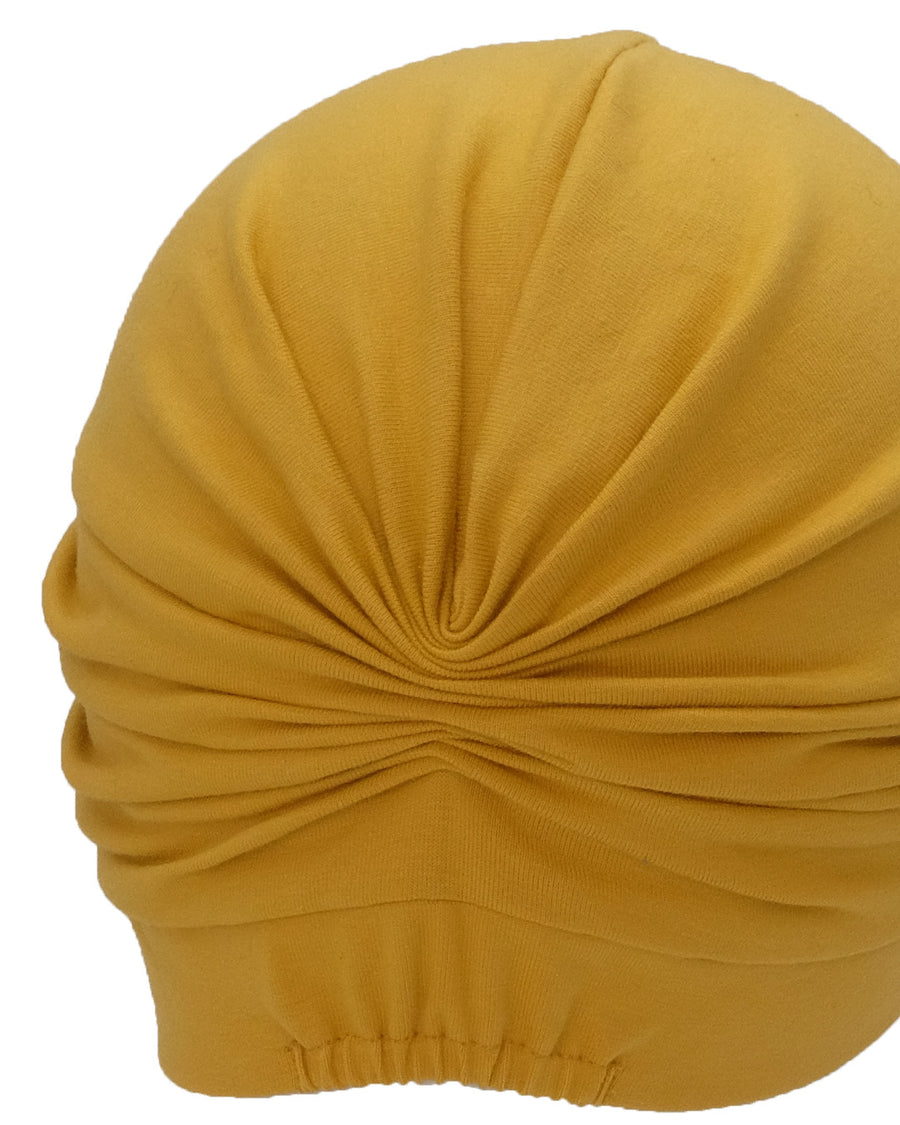 Turban cap LILI, jersey mustard yellow