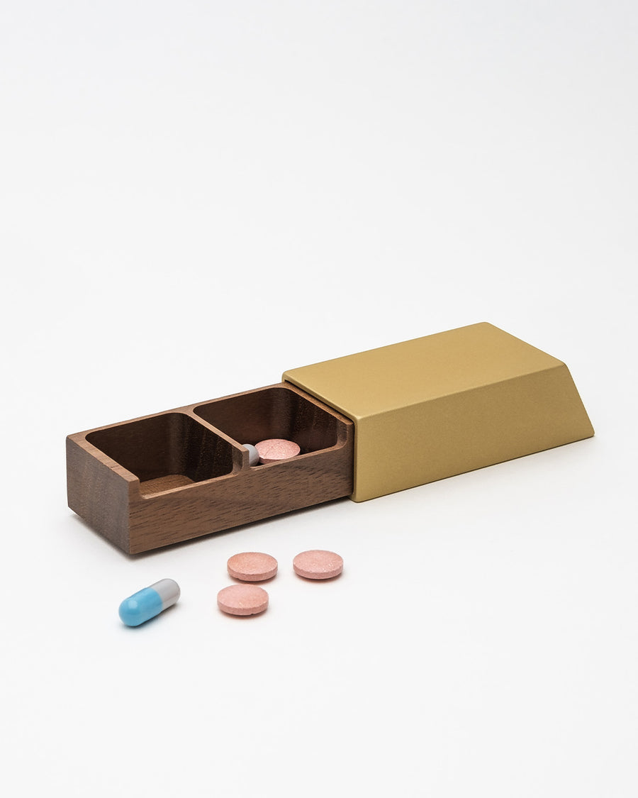 Pill box MONOLITH II , gold walnut